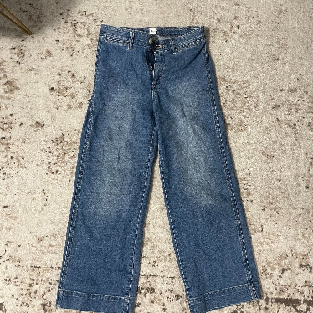 Gap High Rise Stride Ankle Wide Jeans - Dark Blue/Size 2 or 26